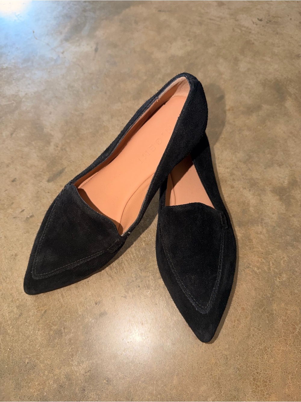 M.Gemi Stellato Sacchetta Black Suede Pointed Toe Flats 36 US 6 NWOB Italian